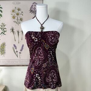 Y2k Purple Floral Babydoll Beaded Halter Top Fairy Whimsy Boho Hippie Trashy M